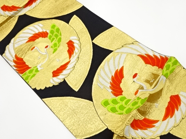 リサイクル　鶴に松・花唐草模様織出し袋帯